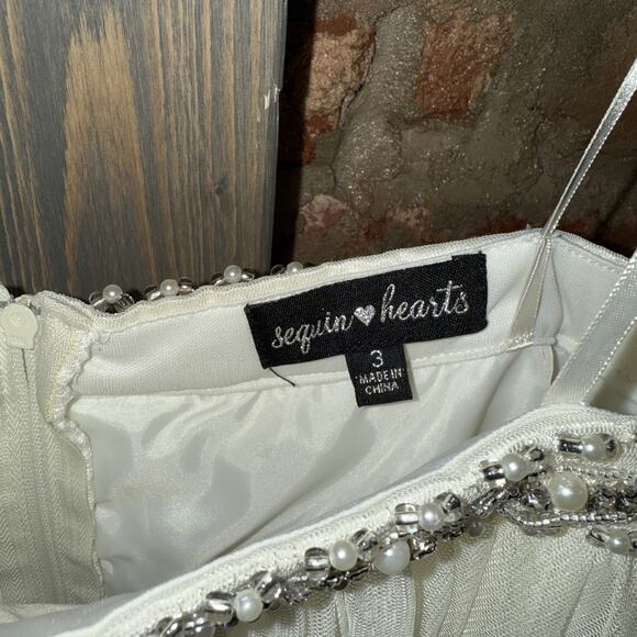 Sequin Hearts Ivory Sheer Tulle Lined Skirt Jeweled Waist Sz 3 asymmetrical Hem - Picture 3 of 12